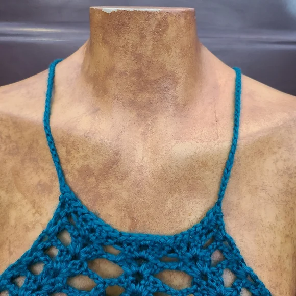 Teal 90s y2k punk goth crochet corset back handmade crochet crop top size m-l - Picture 3 of 9